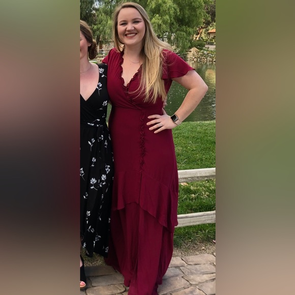 LULUS Pour the Champagne Burgundy Ruffled Backless Maxi Dress XL - Picture 2 of 8